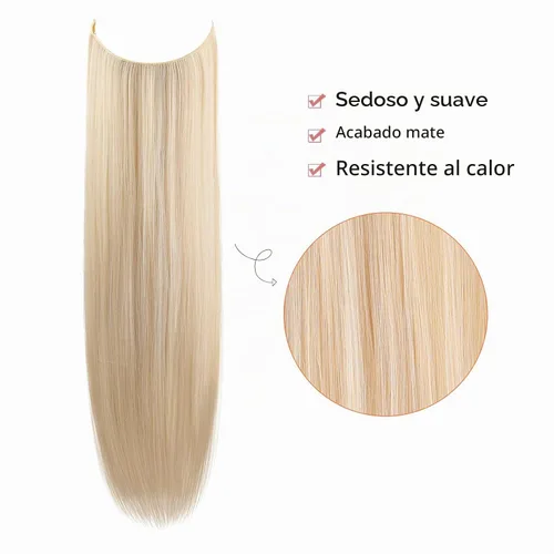 Vista 3 de REECHO - Extensiones de cabello con alambre invisible y con diadema transparente, tamaño ajustable, clips seguros extraíbles, cabello lacio, diseño