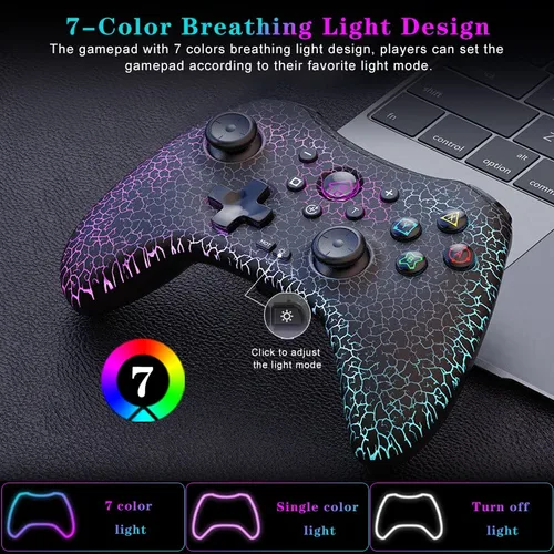 Vista 2 de Joso Controlador móvil para juegos para iPhone, Android, PC, Nintendo Switch, PS4, con luz LED, vibración dualgiroscopio de 6 ejesprogramación
