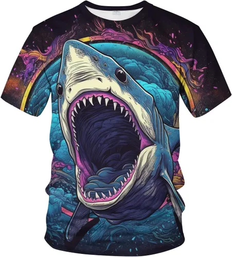 Vista 2 de Shark Bite 3D Animal Tee Shirt Novela Cuello Redondo Casual Camisetas