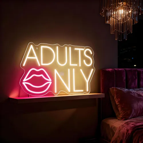 Vista 4 de Letrero de neón solo para adultos con labios, luz LED de neón amarillo cálido y rosa para decoración de pared, letreros sexys regulables para bar