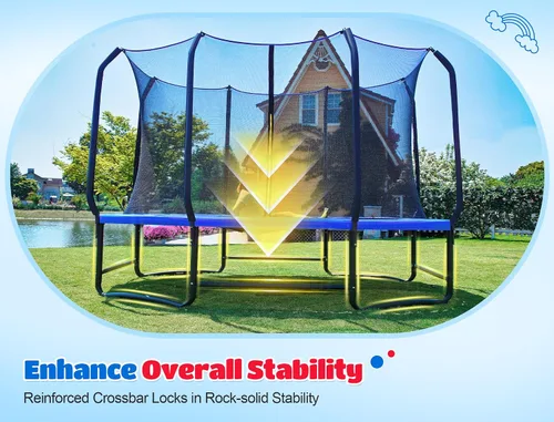 Vista 3 de ORCC Trampolín ovalado para exteriores con red de seguridad, trampolín de gimnasia recreativa para niños, trampolines de jardín con marco de acero