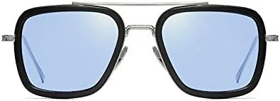 Vista 2 de iKANOO Tony Stark - Lentes de sol para hombres y mujeres, marco de metal cuadrado vintage, lentes de hombre araña