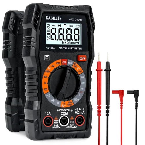 Vista 9 de KAIWEETS- Multímetro digital con funda, voltímetro CA/CC, prueba de Ohm/Volt/Amp, continuidad, diodos, para toma de corriente doméstica, prueba