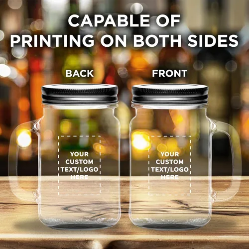 Vista 6 de DISCOUNT PROMOS Tarros de masón con mango Libbey personalizado con tapa de 16 onzas, juego de 10, paquete personalizado a granel