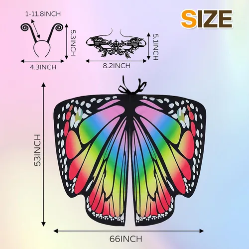 Vista 3 de Alas de mariposa para mujeres y niñas, disfraces de Halloween para mujeres, disfraz de hada para adultos, chal, fiesta, cosplay