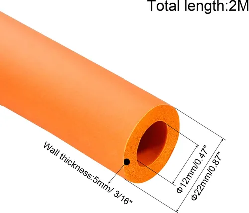 Vista 2 de MECCANIXITY Empuñadura de tubo de espuma empuñadura 0.472 in (1/2") ID 0.866 in (7/8") OD 6.6ft naranja para utensilios, fitness, soporte de mango