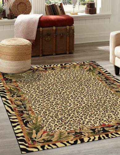 Vista 15 de Unique Loom Wildlife Collection - Alfombra de área inspirada en animales con bordes de guepardo, 3 pies 3 pulgadas x 5 pies 3 pulgadas, marfil/negro