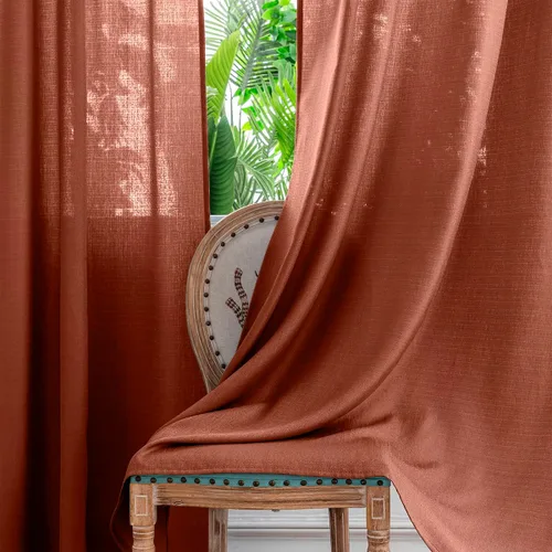 Vista 6 de Yancorp Cortinas de terracota de 84 pulgadas de largo para sala de estar, 2 paneles de cortinas transparentes con textura de lino, cortinas
