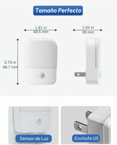 Vista 6 de Luces nocturnas ámbar enchufables a la pared, paquete de 2 luces LED de noche para dormitorio con sensor de atardecer a amanecer, brillo ajustable