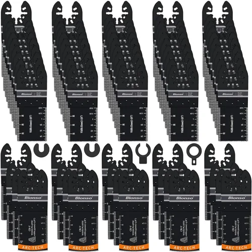 Vista 7 de Bionso Hoja de herramienta oscilante de titanio, 19 piezas, cuchillas multiherramienta universales profesionales para madera y metal, kits