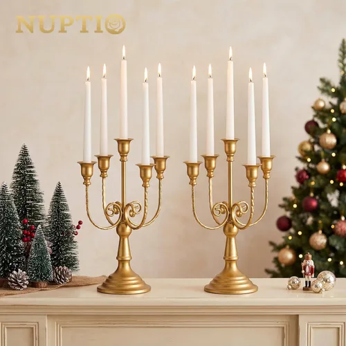 Vista 6 de NUPTIO - Candelabros dorados, juego de 2 candelabros de 5 brazos Oro de 5 brazos