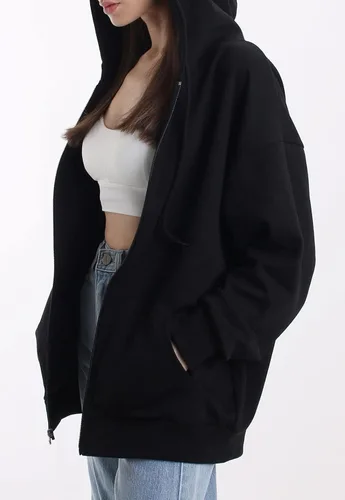 Vista 2 de MAJECLO Sudadera con capucha cómoda y ligera de gran tamaño con cremallera para mujer