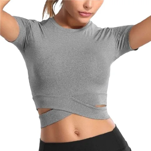 Vista 3 de Bontierie Camiseta corta de cuello redondo para mujer camiseta deportiva de manga larga o corta para yoga fitness correr camisetas sin mangas