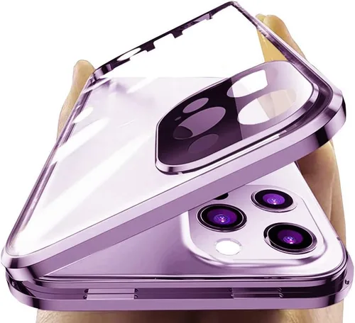 Vista 23 de Funda Henghui magnética con cierre compatible con iPhone 11, de vidrio, con protector de lente de cámara y protector de pantalla, cierre de Azul