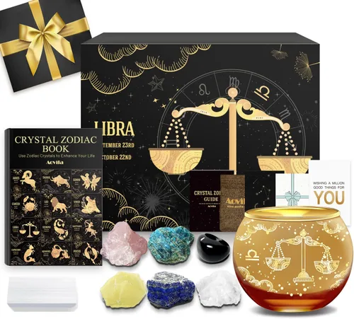 Vista 8 de Conjunto de regalo de cristales de Acuario, signos del zodiaco, piedras de nacimiento de cristales curativos con caja de horóscopo, cristales