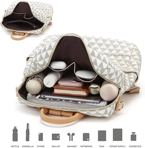 Vista 7 de Makes - Bolso tipo mochila para mujer, de piel sintética, bolso de viaje con diseño convertible a cartera, 12 pulg., Mochilas de viaje
