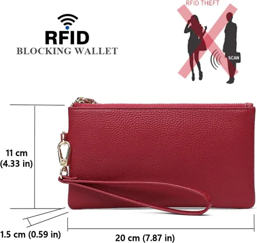 Vista 3 de Cartera de cuero delgada con bloqueo RFID para mujer, Amarillo Dorado