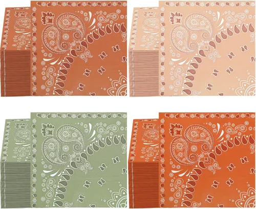 Vista 10 de Teling 200 servilletas tipo bandana del oeste, servilletas de cóctel de cachemira marrón para decoración de fiesta de vaquero, vaquera, salvaje