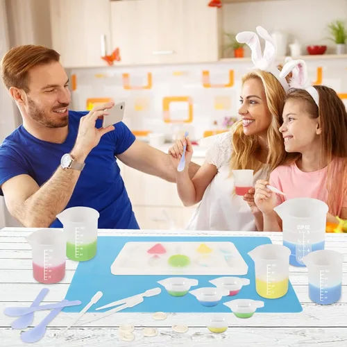Vista 6 de KISREL Tazas de medición de silicona para resina, suministros de resina con tazas de silicona de 250&100ml, tazas de mezcla de resina, varillas