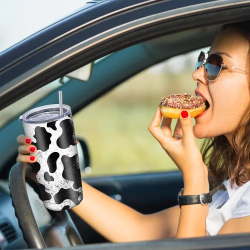 Vista 6 de Vaso personalizado con nombres de imagen, tapa y pajita, taza de café personalizada de 20 onzas, vasos aislados personalizados de acero inoxidable