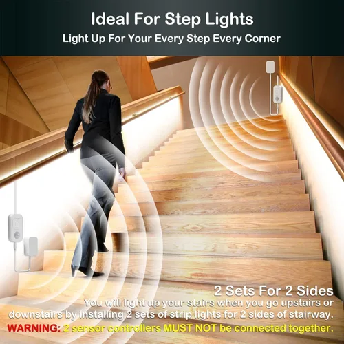 Vista 3 de Luces con sensor de movimiento para debajo del gabinete: tira de luces LED enchufables para interiores con adaptador de corriente, atenuador