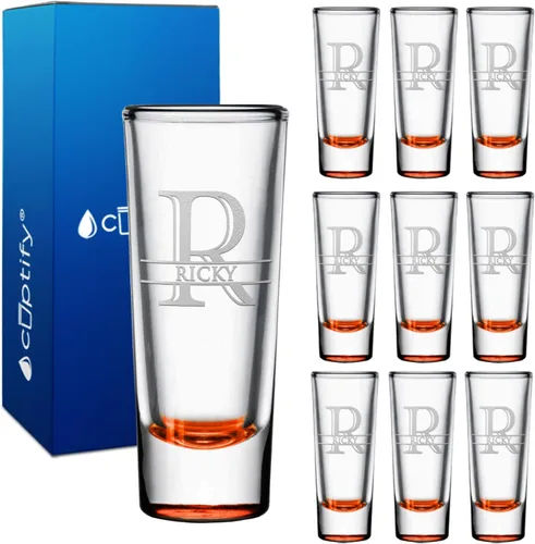 Vista 26 de Vaso de chupito personalizado con fondo negro personalizado de 2 oz, vasos de chupito cordiales con inicial y nombre en script dividido