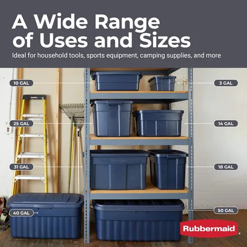 Vista 7 de Rubbermaid Roughneck Tote de 3 galones, paquete de 6, fabricado en EE.UU., índigo oscuro metálico, contenedores de almacenamiento de plástico