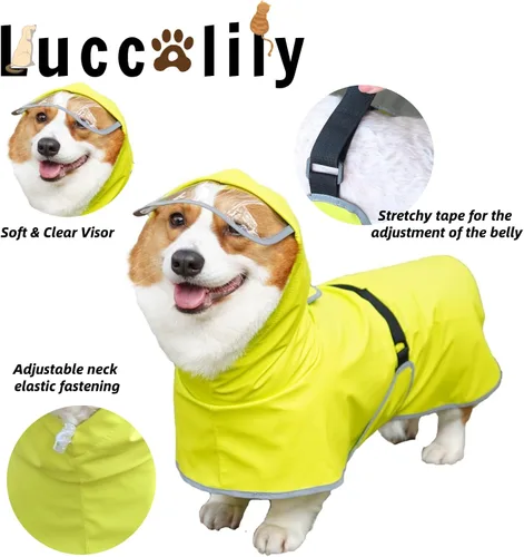 Vista 2 de Chaqueta de lluvia para perros con capucha para mascotas pequeñas, impermeable con tira reflectante, correa ajustable para la protección