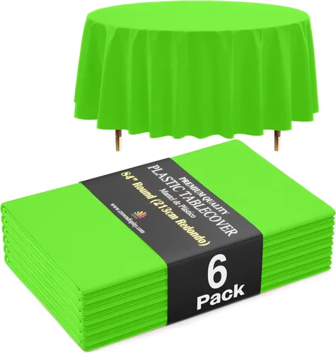 Vista 50 de Exquisite 66% Thicker Premium Aqua Round Tablecloth 0.5 Mil 6 Pack Plastic Table Cloth Disposable 84 Inch Round Plastic Tablecloth Won't Tear Easily