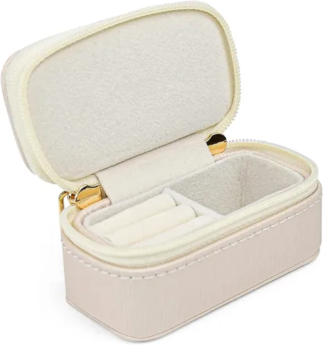 Vista 5 de SANQIANWAN Mini caja de lujo para anillos de viaje para mujer, estuche portátil de cuero para joyas, organizador para anillos, aretes, collares