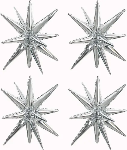 Vista 44 de TONIFUL 4 globos 4D enormes de estrella negra de 22 pulgadas, globos de aluminio de Mylar de estrella explosión para suministros de fiesta, telón