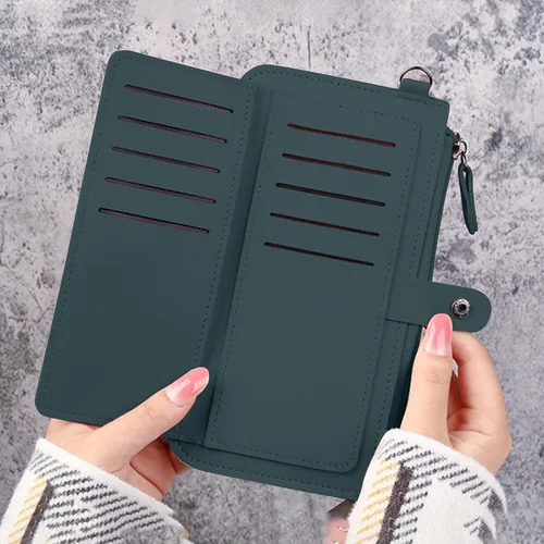 Vista 5 de Billeteras plegables de cuero para mujer, con cierre de cremallera, funda para tarjetas de crédito, cartera delgada para tarjetero de crédito