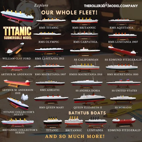 Vista 8 de TheRoller3d RMS Titanic Model Ship con iceberg, 1 pie de largo montado, históricamente preciso, réplicas Titanic