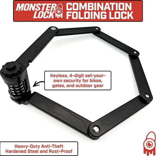 Vista 2 de Monster - Candado plegable para bicicleta, acero endurecido antirrobo, resistente al óxido, plegable, compacto, de alta seguridad, para bicicleta