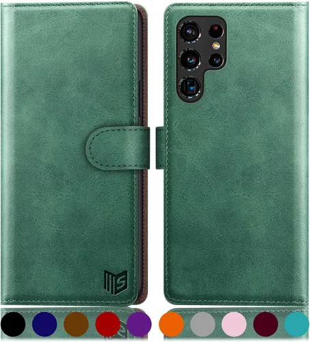 Vista 16 de SUANPOT Funda de piel tipo cartera para Samsung Galaxy S22 Ultra con bloqueo RFID, tarjetero para tarjetas de crédito, funda de teléfono con tapa