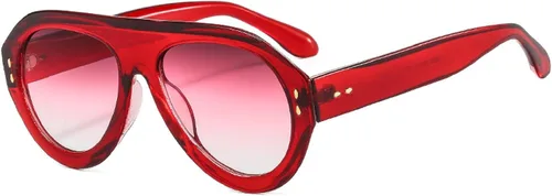 Vista 2 de Gafas de sol de piloto de moda populares para mujer, sombras UV400 Remaches retro decoración gradiente tendencia hombres gafas de sol redondas Rojo