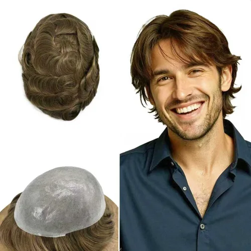 Vista 48 de Extensiones de pelo tipo tupé para hombre, sistema de reemplazo de cabello humano virgen 100% europeo, piel fina y duradera, inyección
