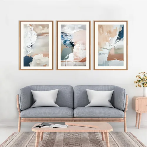 Vista 2 de Arte de Pared de Lienzo Enmarcado con Grandes Pinceladas Abstractas, Decoración de Pared Azul Marino Neutro, Pintura de Pared Moderna en Tonos