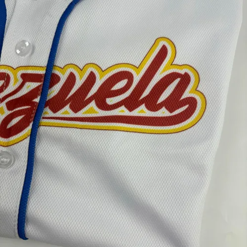 Vista 5 de Venezuela - Camiseta de béisbol clásica de manga corta con botones de malla, para hombre y mujer, camiseta de Venezuela beisbol