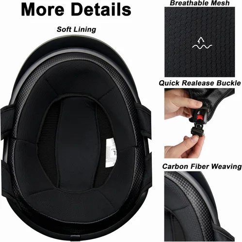 Vista 4 de Casco medio para motocicleta, Cascos de cara abierta, Cascos aprobados por la DOT para hombres, mujeres, motociclistas, scooter (Negro mate)