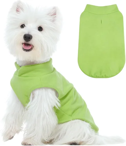 Vista 18 de FUAMEY Chaleco de forro polar para perros pequeños, sudaderas cálidas y elásticas para perros con agujero para correa, suéter suave de cuello alto