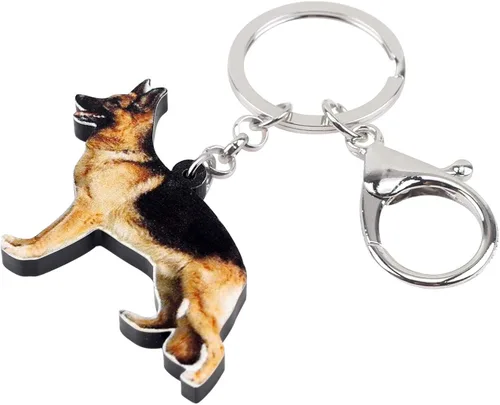 Vista 2 de DOWAY Llavero de acrílico para perro, pastor alemán, lindo llavero de coche para niños y adultos, joyería de regalo