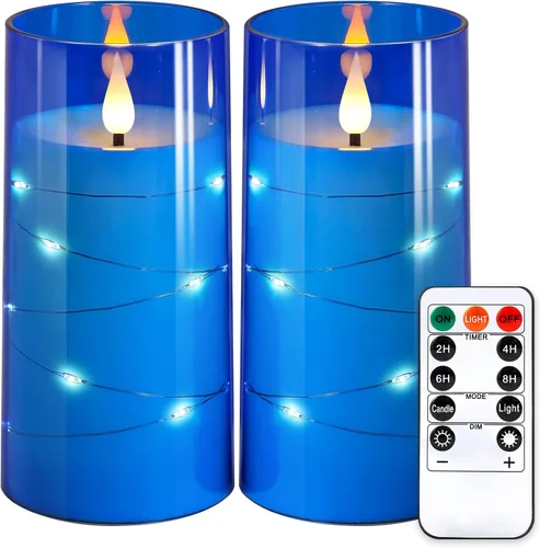 Vista 18 de NURADA Velas Parpadeantes Sin Llama: Velas LED de Pilar con Luces de Cadena de Estrellas Integradas que Funcionan con Pilas con Control Remoto