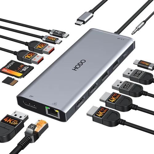 Vista 16 de Adaptador USB C Hub Dual 4K@60Hz USB C para Dell HP, 100W PD USB C Splitter