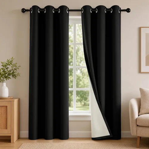 Vista 59 de 2 paneles de cortinas 100% opacas, de peso medio, con aislamiento térmico y ojales para dormitorio, sala de estar, tratamiento de ventana