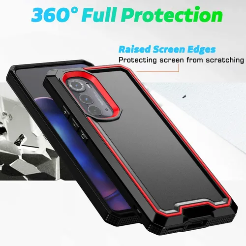 Vista 6 de TJS Funda compatible con Motorola Moto Edge 2022, con [protector de pantalla de vidrio templado] doble capa a prueba de golpes, resistente, híbrida