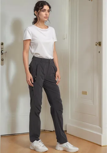 Vista 5 de Pantalones de senderismo para mujer, ligeros, de secado rápido, resistentes al agua, con 5 bolsillos, para campamento, viajes y exteriores Negro