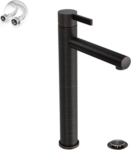 Vista 11 de Phiestina FH01-BG-V - Grifo de lavabo de baño de oro cepillado, un solo agujero, grifo alto de baño de una sola manija, con drenaje desplegable