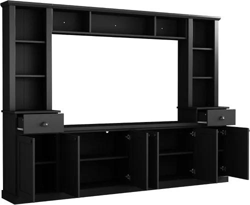 Vista 7 de Merax Minimalist 103" Entertainment Wall Unit Set with Overhead Bridge for TVs Up to 75", Modern Large Media Console with Adjustable Shelves, Ample