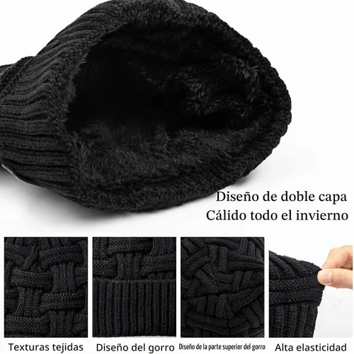 Vista 3 de Loritta Gorro de invierno cálido de punto grueso y holgado para hombre